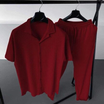 Korean Cherry Shirt & Pant Combo Set(Maroon Colour)
