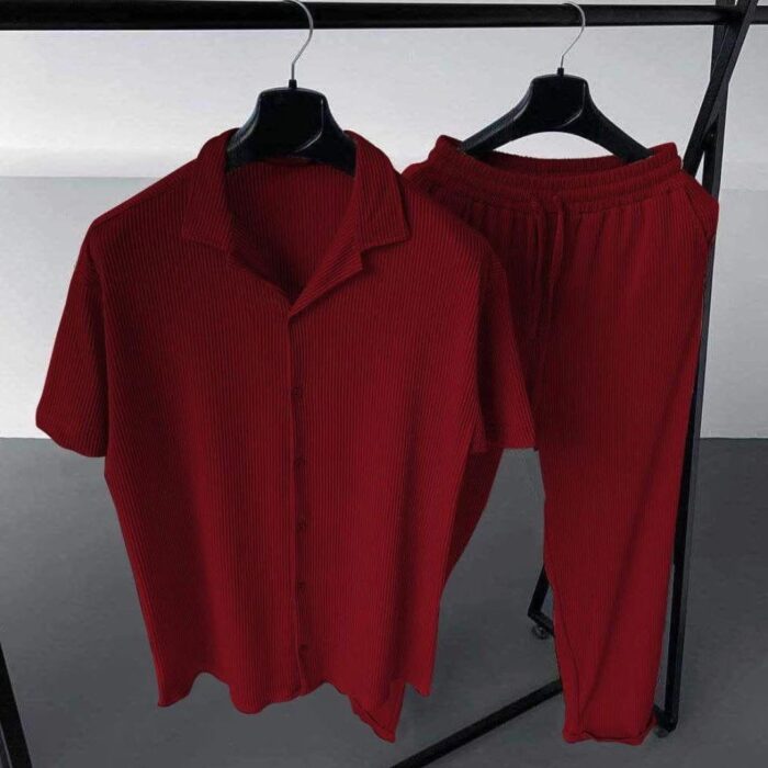 Korean Cherry Shirt & Pant Combo Set(Maroon Colour)