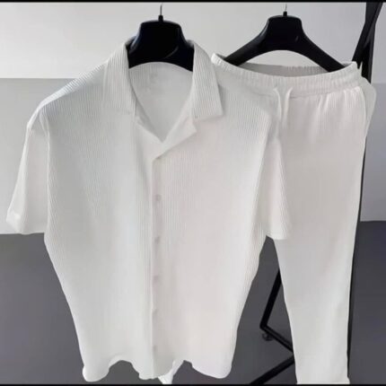 Korean Cherry Shirt & Pant Combo Set(White)