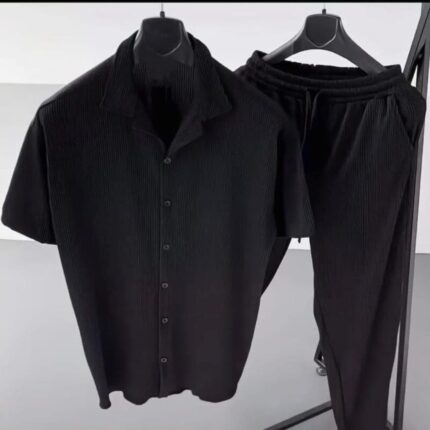Korean Cherry Shirt & Pant Combo Set(Black)