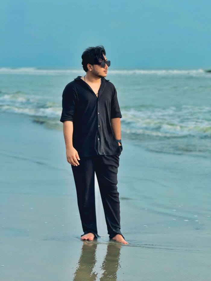 Korean Cherry Shirt & Pant Combo Set(Black) - Image 3