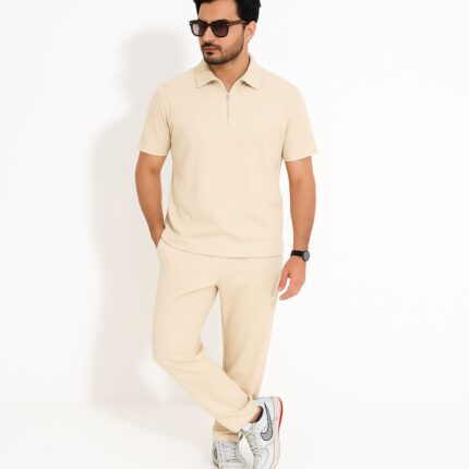 Mens Premium Ribbed half Zip PulloverTracksuit(Brown Colour)