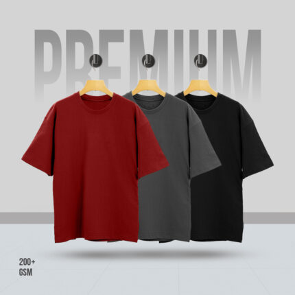 3Pcs Combo Mens Premium Drop Shoulder T-Shirt