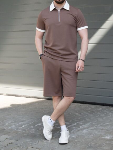 Casual Zip Men'S Polo Shirt & Shorts Pant