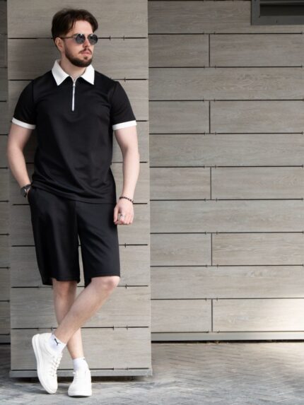 Casual Zip Men'S Polo Shirt & Shorts Pant