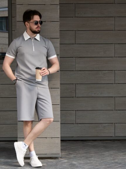 Casual Zip Men'S Polo Shirt & Shorts Pant
