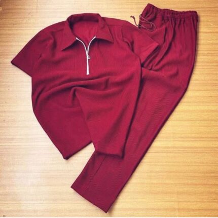 Mens Premium Ribbed half Zip PulloverTracksuit(Maroon Colour)