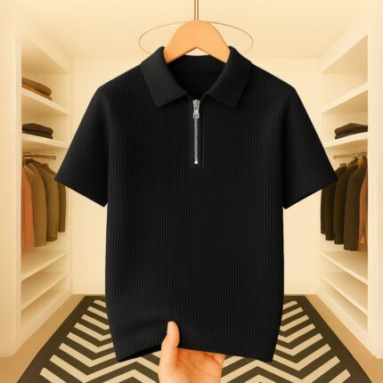 Men's Premium Casual Top  Zipper Polo(Black)