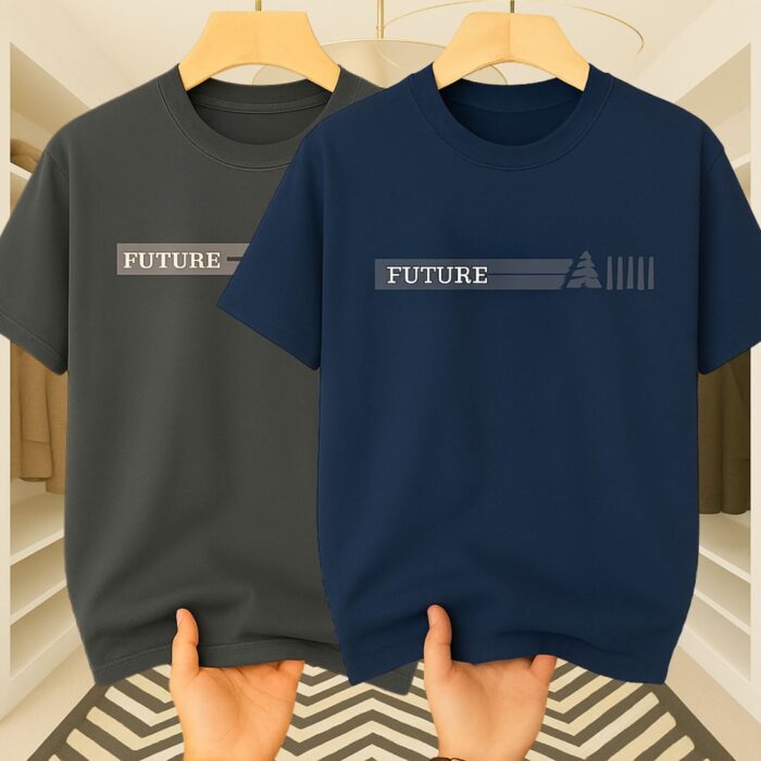 2 Pics Men’s Premium Drop Shoulder((Light Cream,Navi Blue)