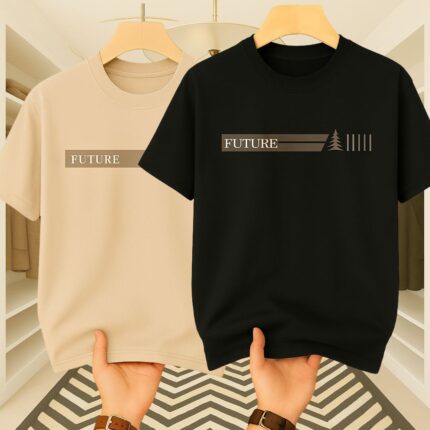 2 Pics Men’s Premium Drop Shoulder((Black,Light Cream)