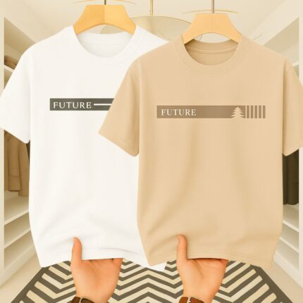 2 Pics Men’s Premium Drop Shoulder((Light Cream,White)