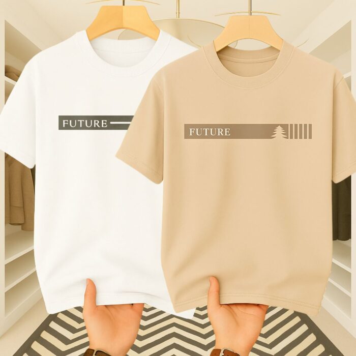 2 Pics Men’s Premium Drop Shoulder((Light Cream,White)