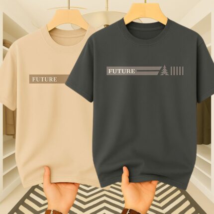 2 Pics Men’s Premium Drop Shoulder(Light Cream,Gray)