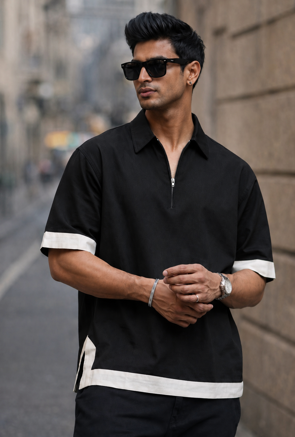 Boxy Fit Zipper Shirt,Redefine Your Style- Black