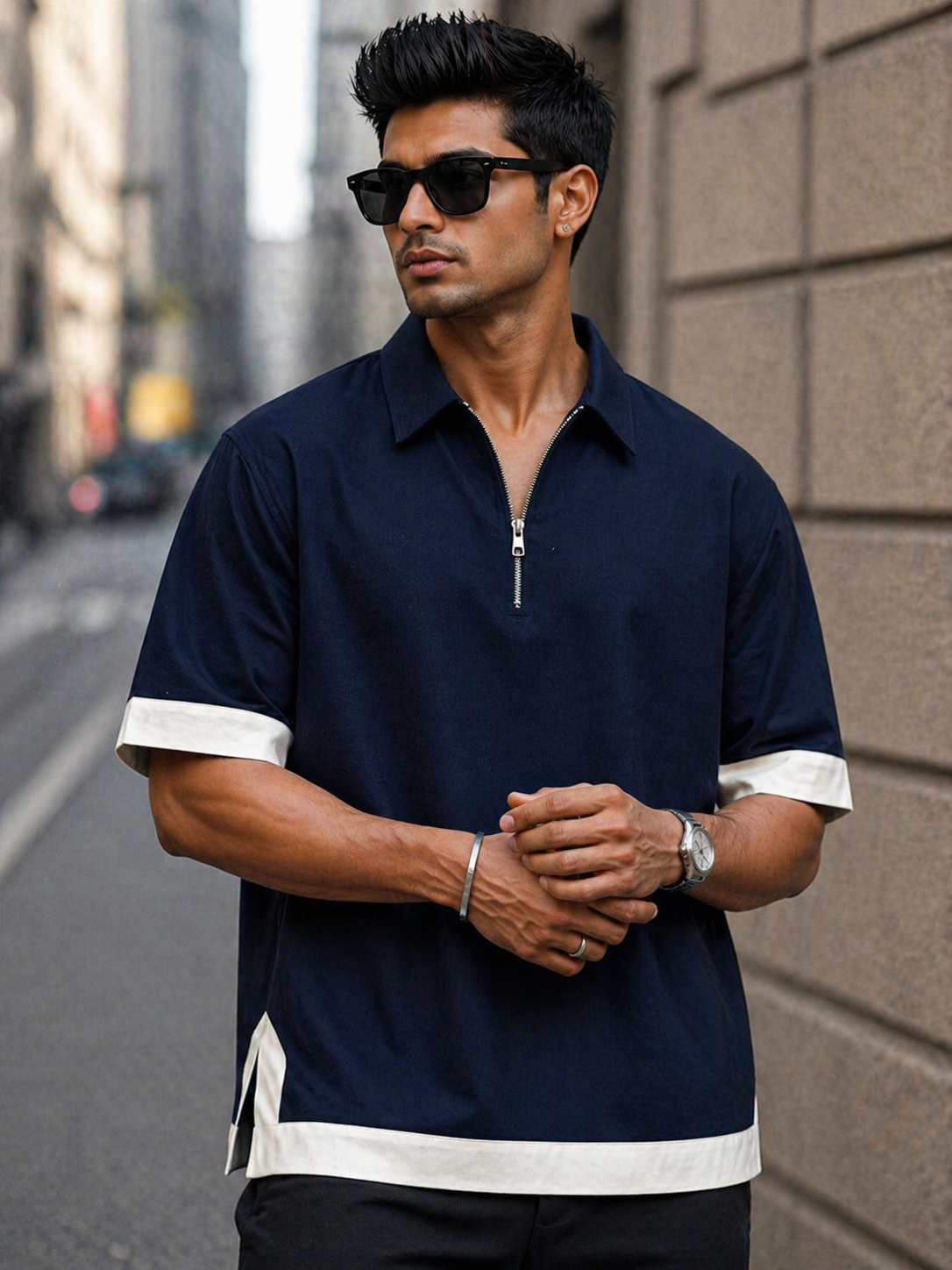 Boxy Fit Zipper Shirt,Redefine Your Style- Blue