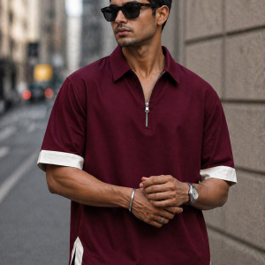 Boxy Fit Zipper Shirt,Redefine Your Style- Maroon