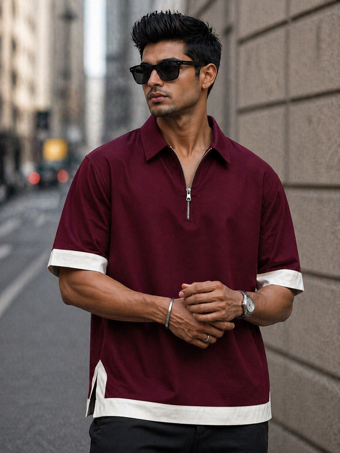 Boxy Fit Zipper Shirt,Redefine Your Style- Maroon