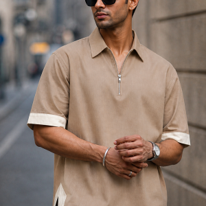 Boxy Fit Zipper Shirt,Redefine Your Style- Brown