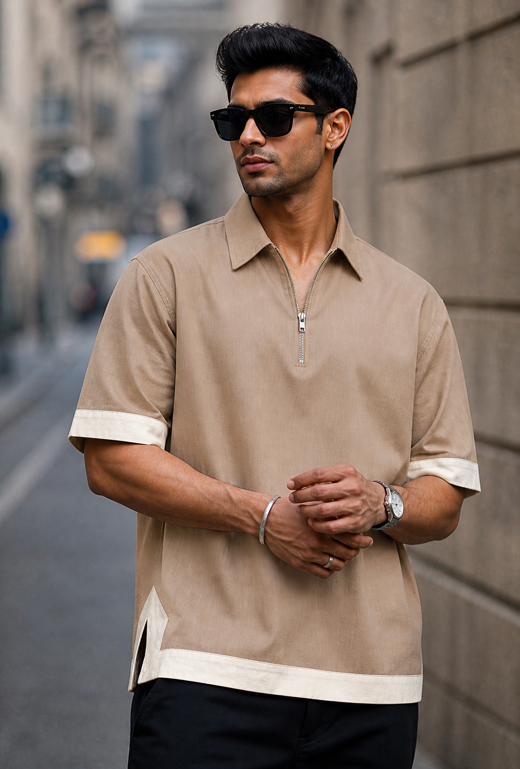 Boxy Fit Zipper Shirt,Redefine Your Style- Brown
