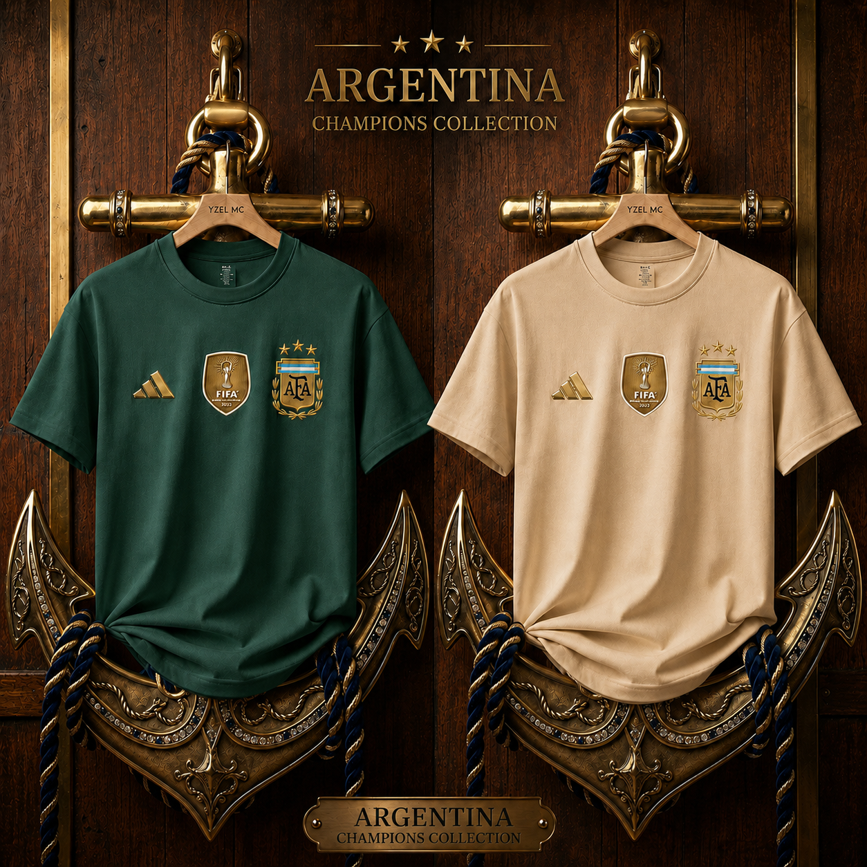 2 Pics Argentina Premium Drop Shoulder T-Shirt-Green,Cream