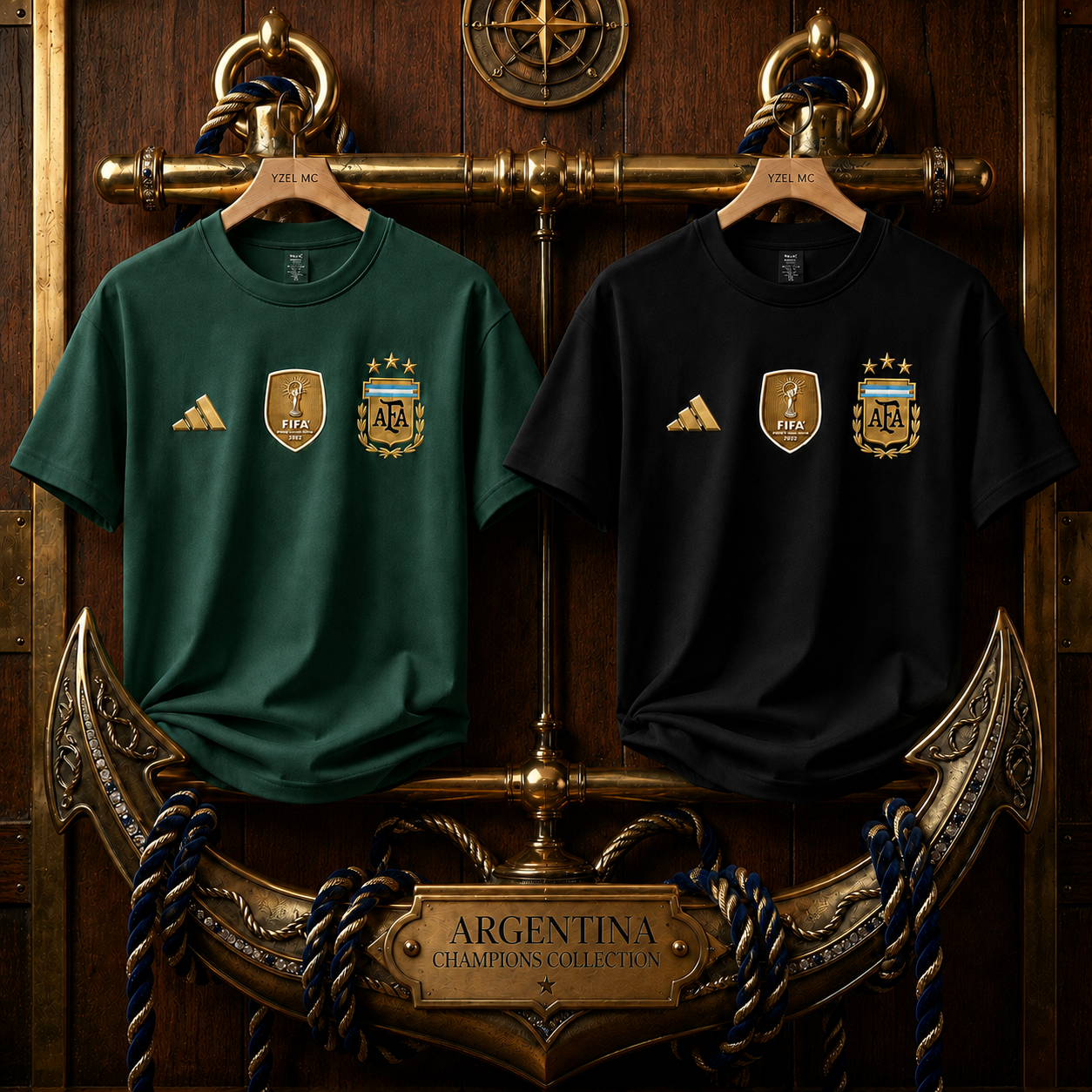 2 Pics Argentina Premium Drop Shoulder T-Shirt-Green,Black