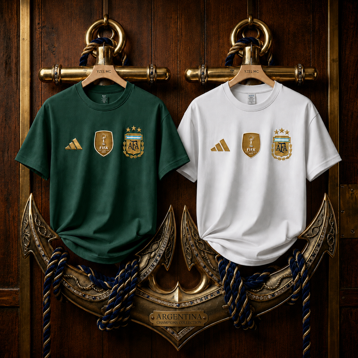 2 Pics Argentina Premium Drop Shoulder T-Shirt-Green,White
