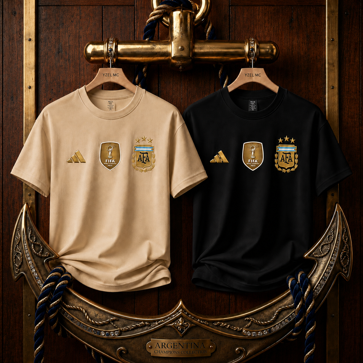 2 Pics Argentina Premium Drop Shoulder T-Shirt-Cream,Black