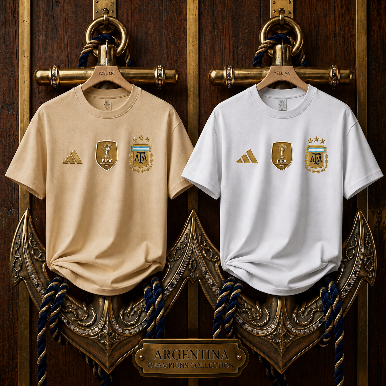 2 Pics Argentina Premium Drop Shoulder T-Shirt-Cream,White