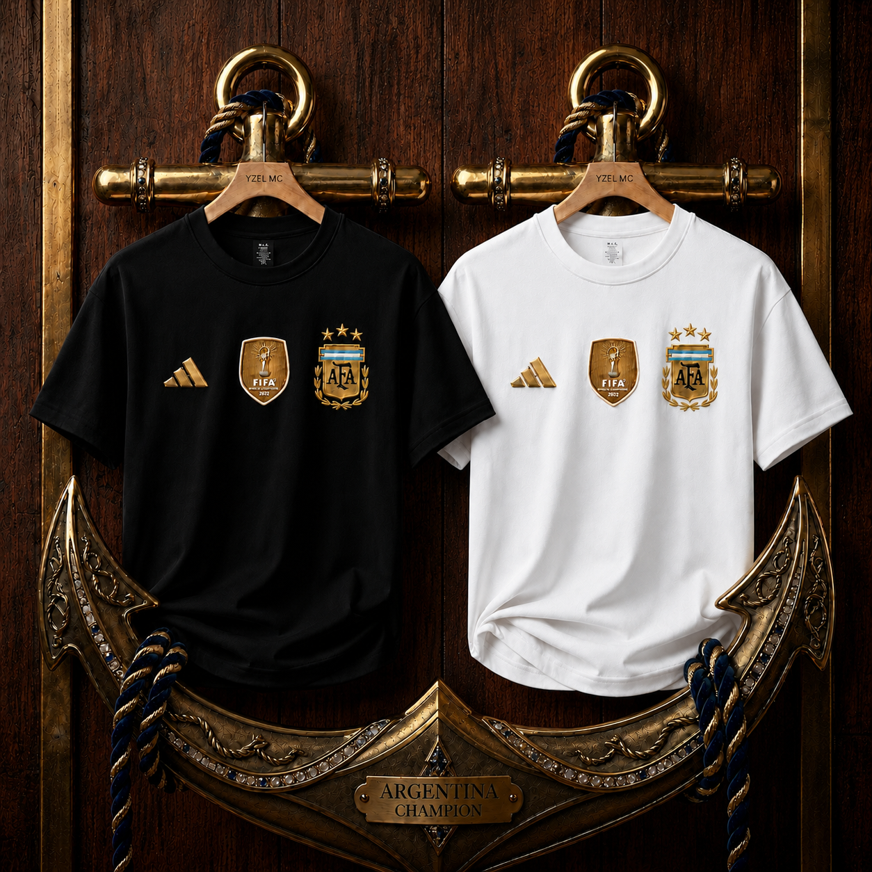 2 Pics Argentina Premium Drop Shoulder T-Shirt-Black,White