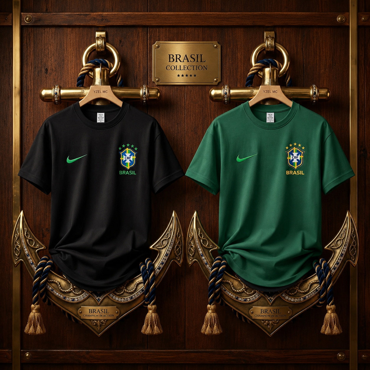 2 Pics Brasil Premium Drop Shoulder T-Shirt-Black,Green