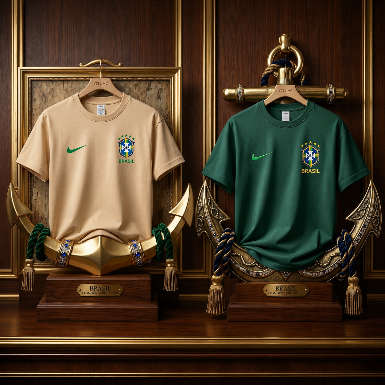 2 Pics Brasil Premium Drop Shoulder T-Shirt-Cream,Green