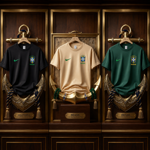 3 Pics Brasil Premium Drop Shoulder T-Shirt-Black,Cream,Green