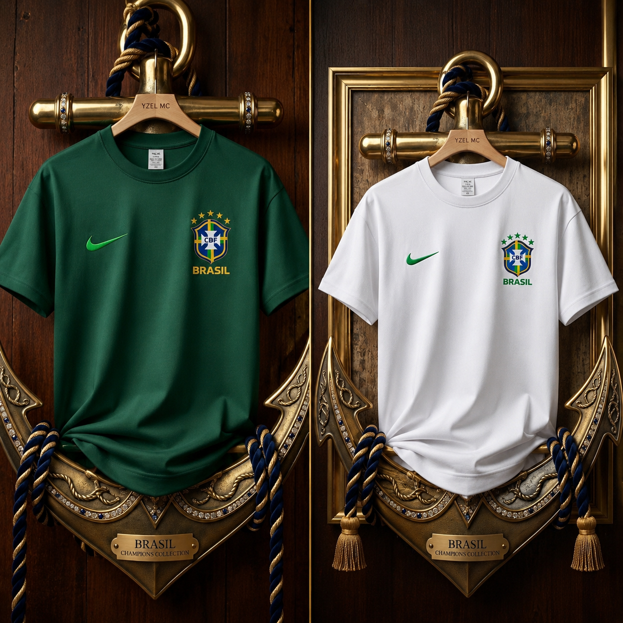 2 Pics Brasil Premium Drop Shoulder T-Shirt-White,Green