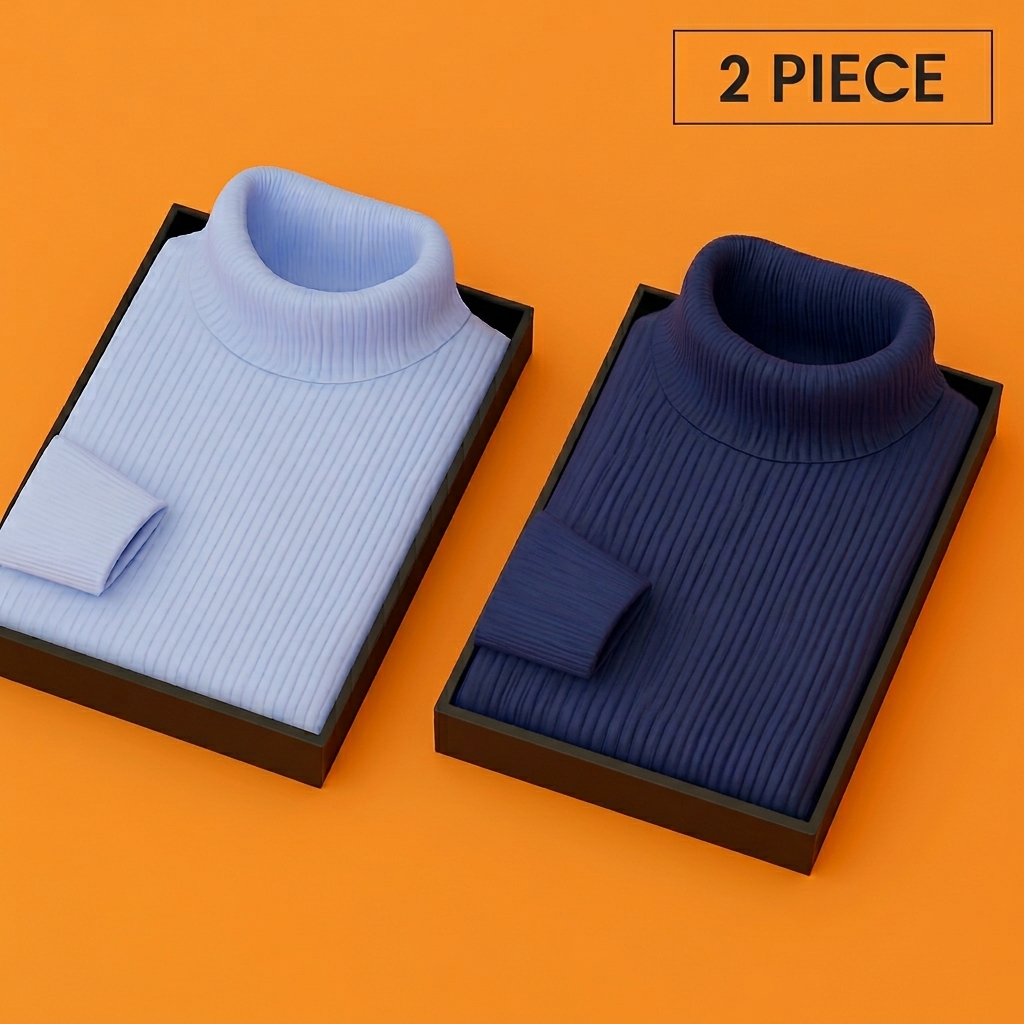 Mens Premium Winter High Neck(2 Pics)-Sky,Blue